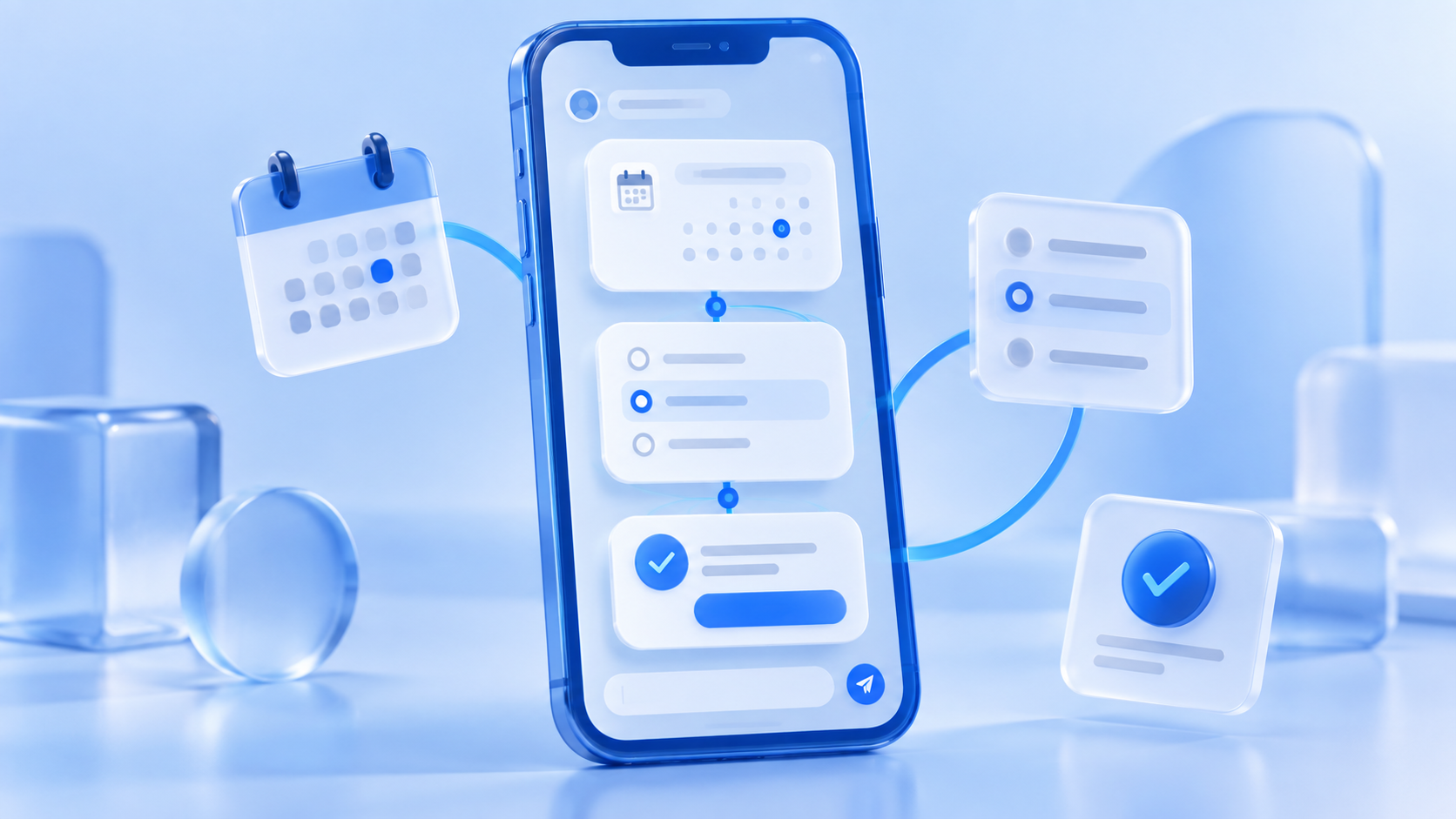 Ilustração original de telas interativas de formulário e calendário em um celular
